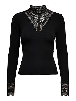 Only Tilde High Neck Lace Top Black