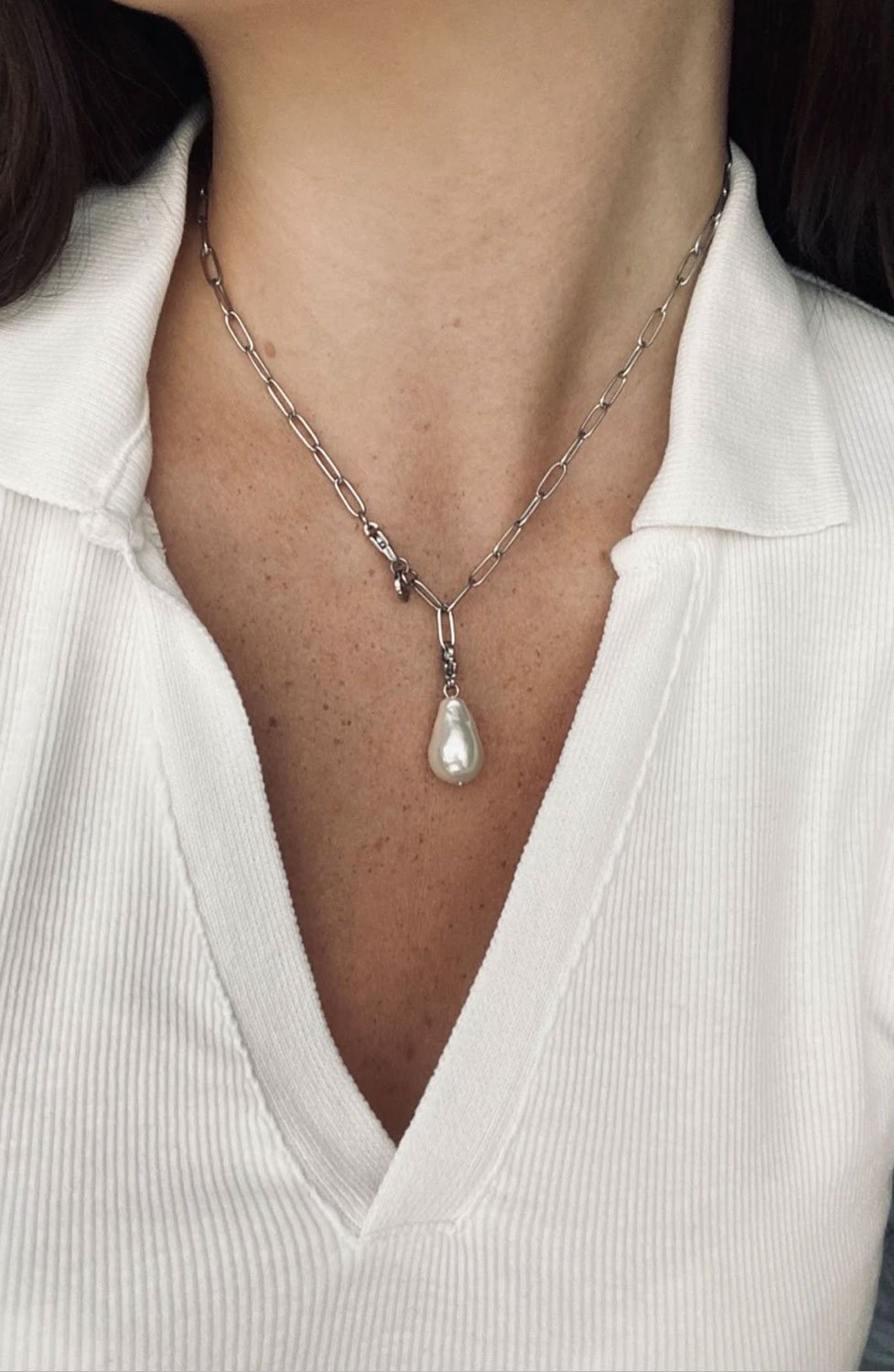 Halsband Stacey stål med pärla
