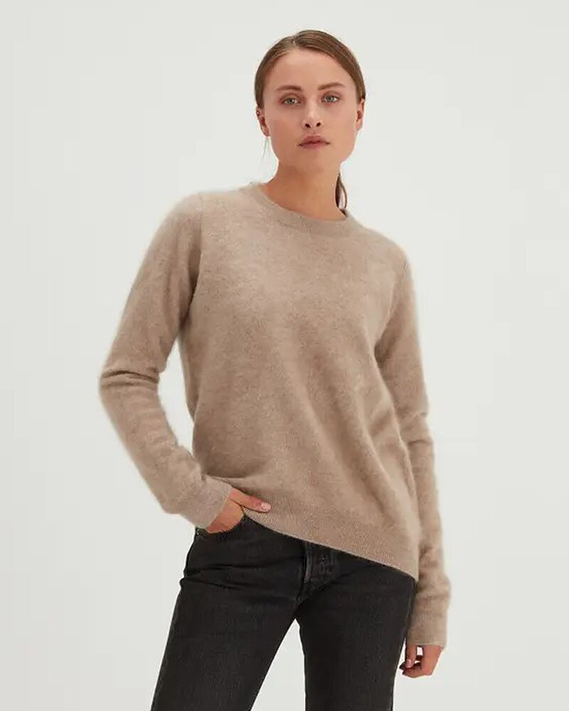 Kashmirjumper borstad rak o-neck mullvad