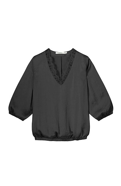 Blus svart v-ringad spets