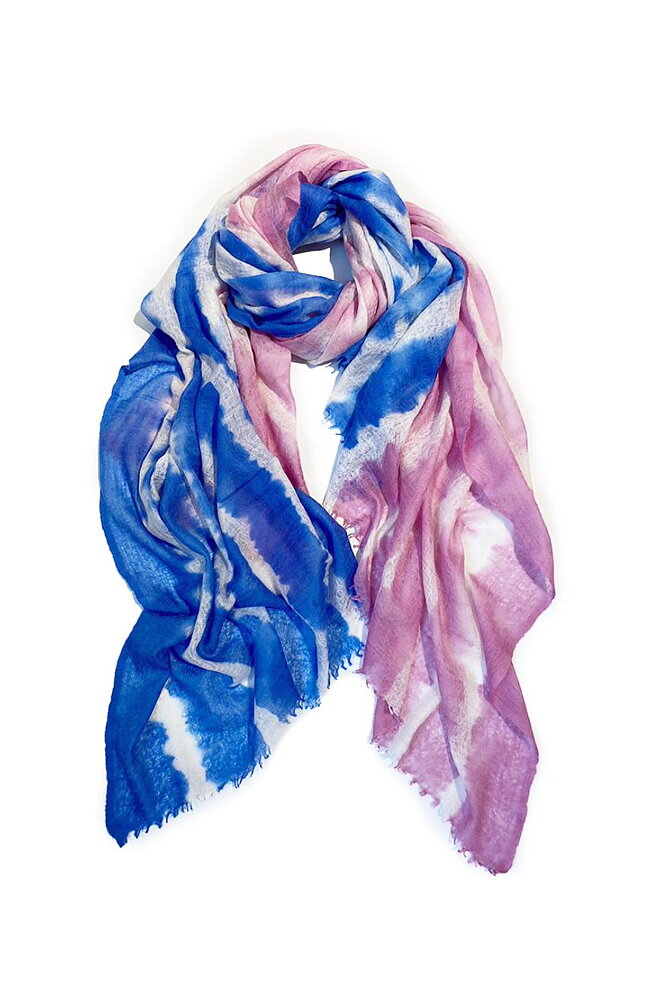 Kashmirsjal Saxony rosa/blå mönstrad