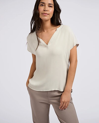 Blus v-ringad holkärm grå-beige