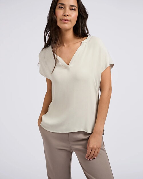 Blus v-ringad holkärm grå-beige