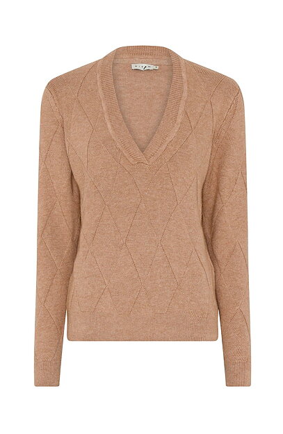 Jumper v-ringad rutmönster beige