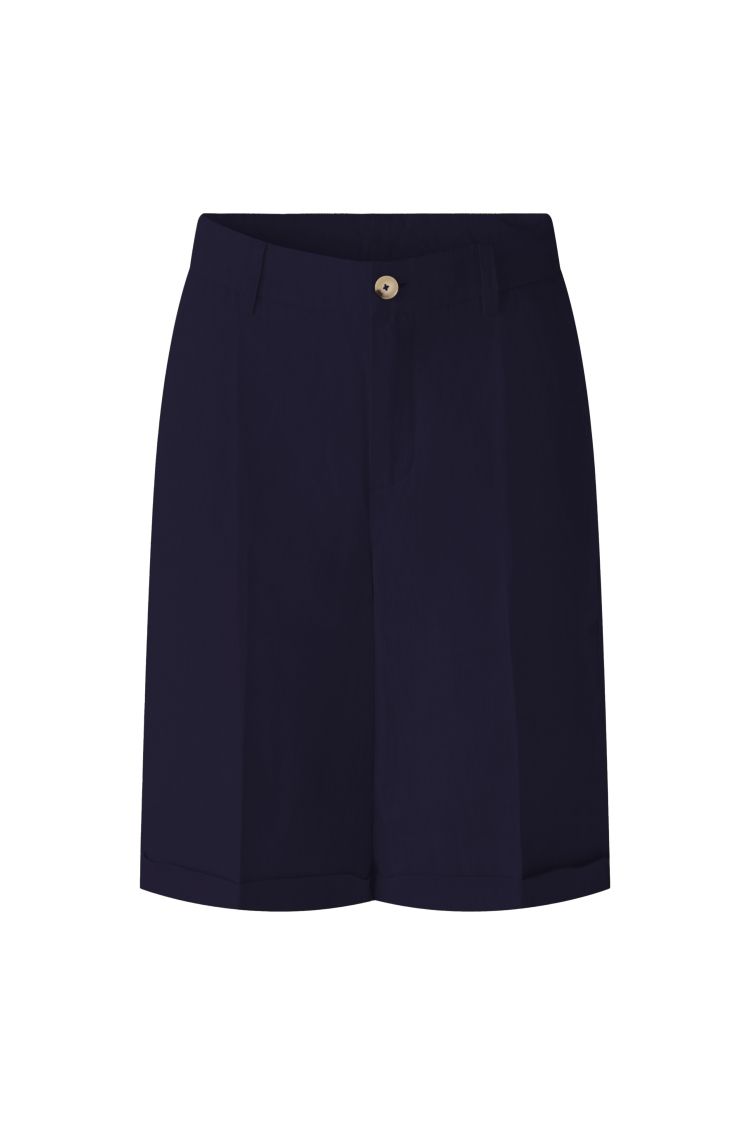 Linneshorts med uppvik marinblå
