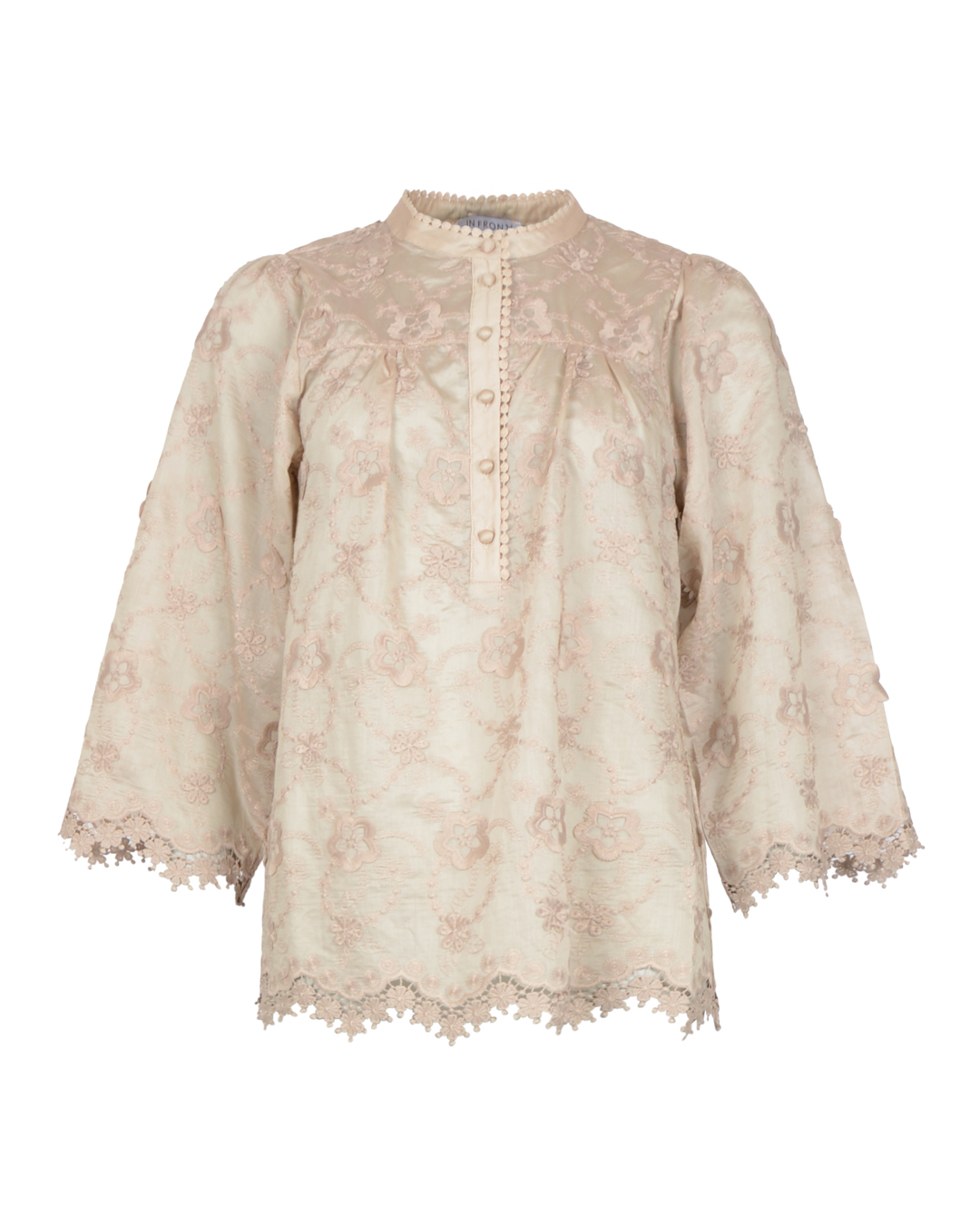 Blus Solvej virkade blommor champagne-beige