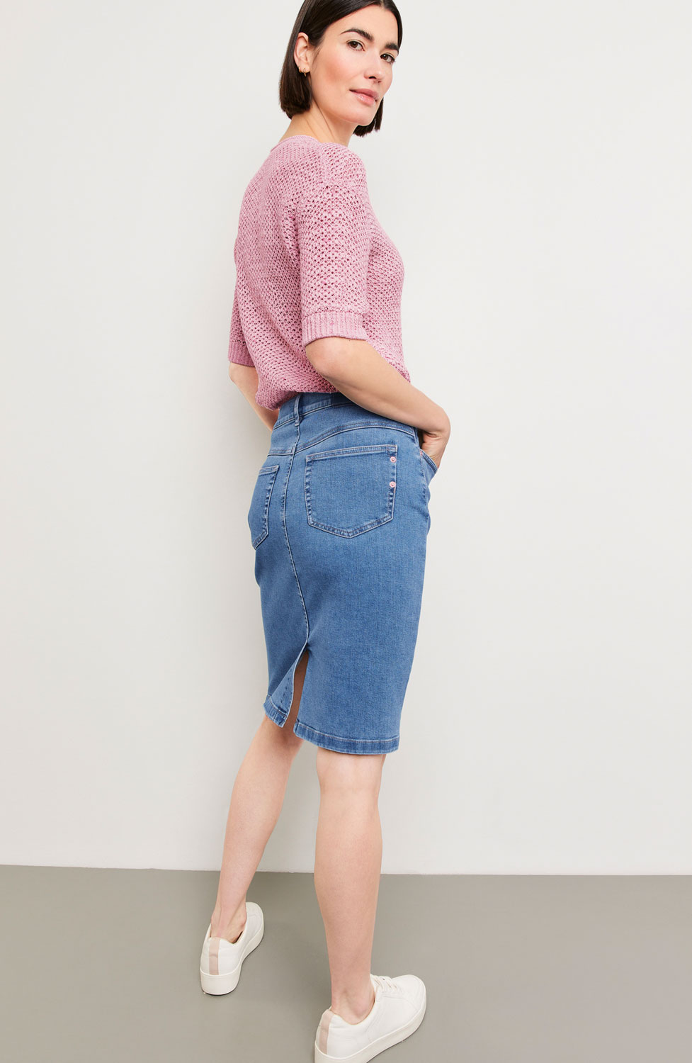 Jeanskjol mellanblå denim med fickor - 4
