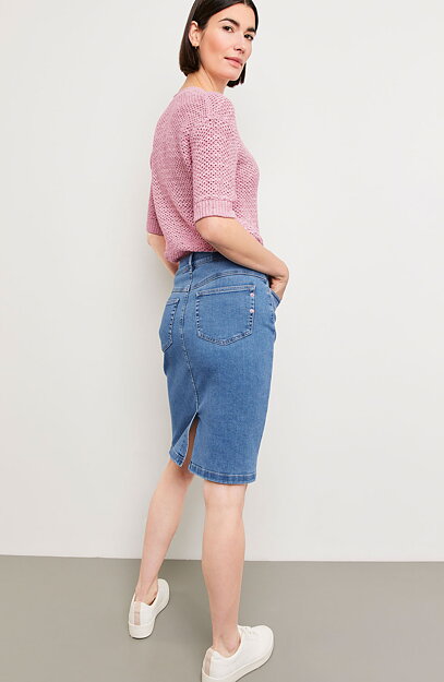 Jeanskjol mellanblå denim med fickor - 4
