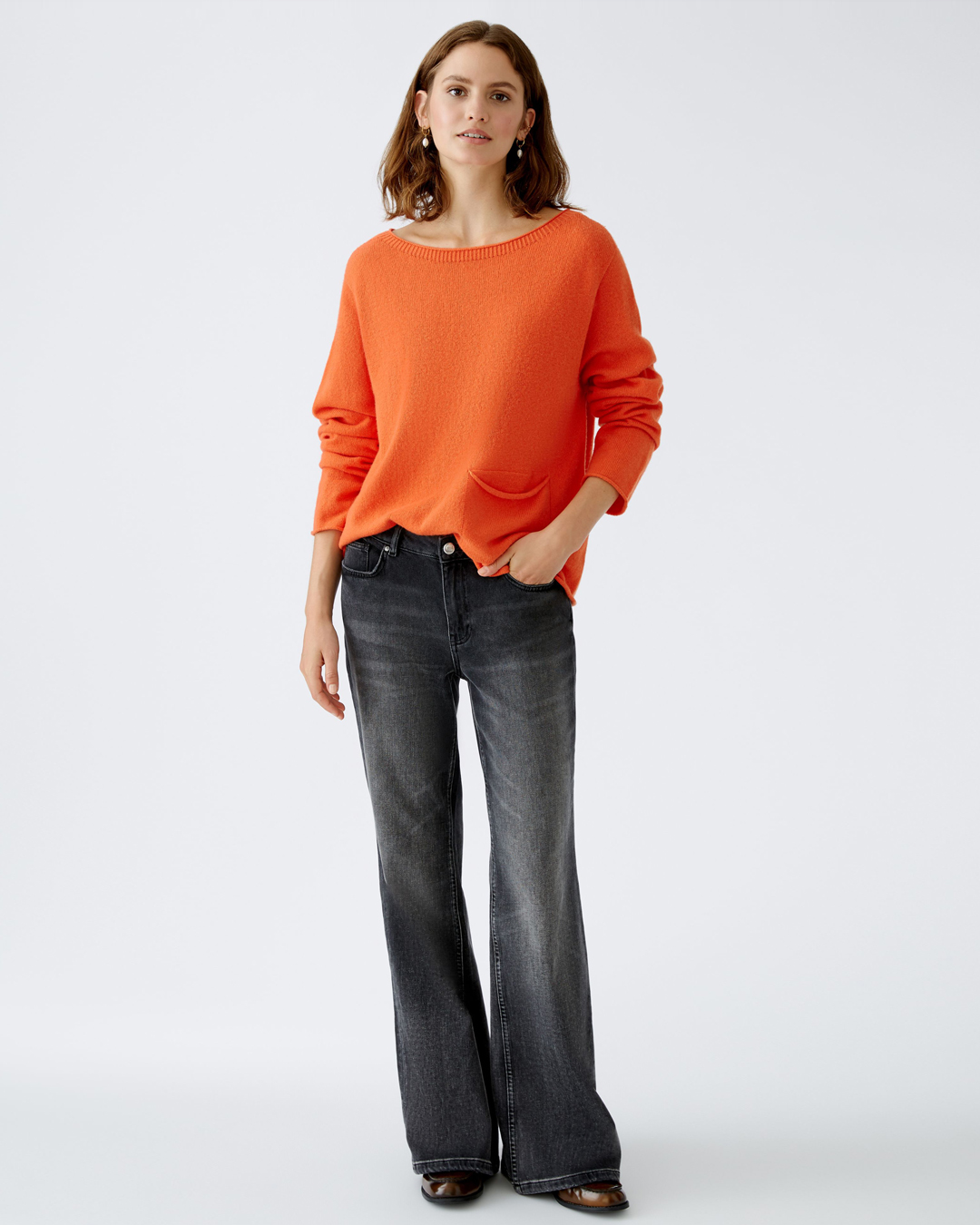 Jumper ullblandning ficka fram orange-röd