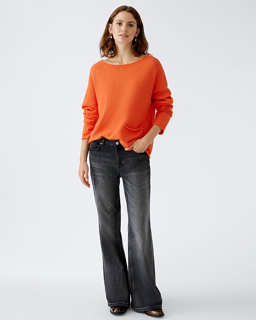 Jumper ullblandning ficka fram orange-röd