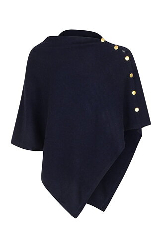 Kashmir poncho guldknappar marinblå