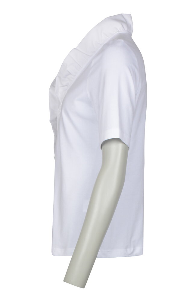 Jerseyblus kort ärm volangkrage vit