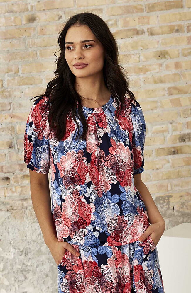 Topp Grazia korall/blå/röd blommig