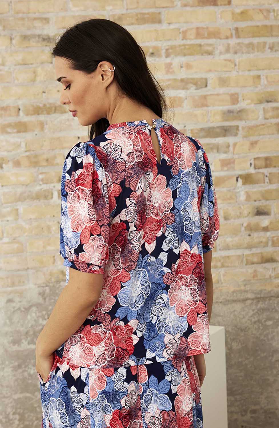 Topp Grazia korall/blå/röd blommig - 3