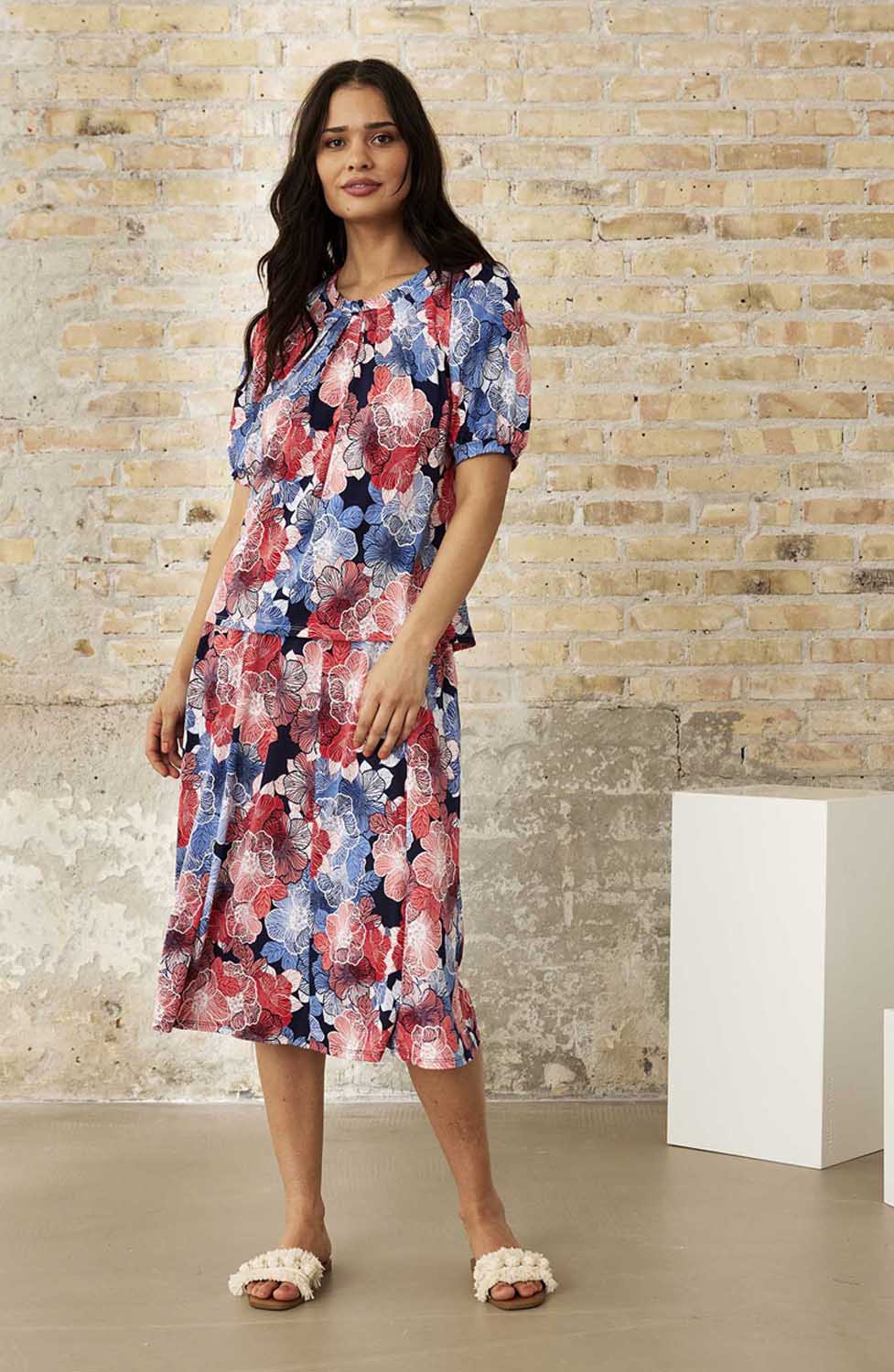 Topp Grazia korall/blå/röd blommig - 2