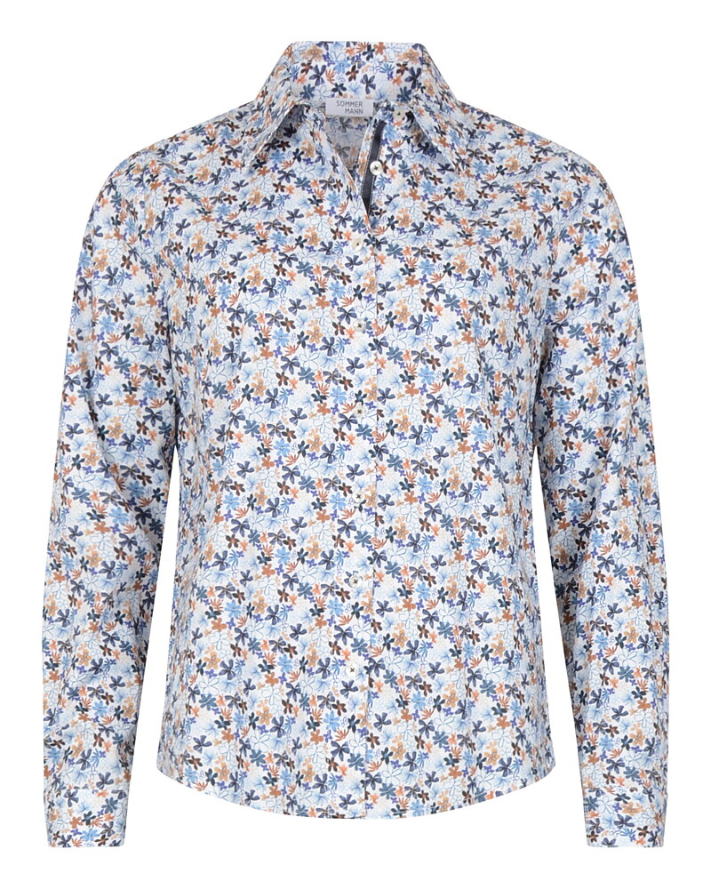 Bomullskjorta Doro småblommig i blå/konjak/vit
