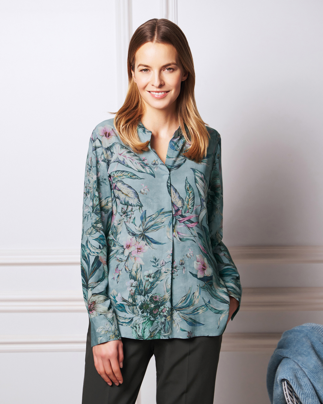 Blus Palina blommig rosa/blå/grön