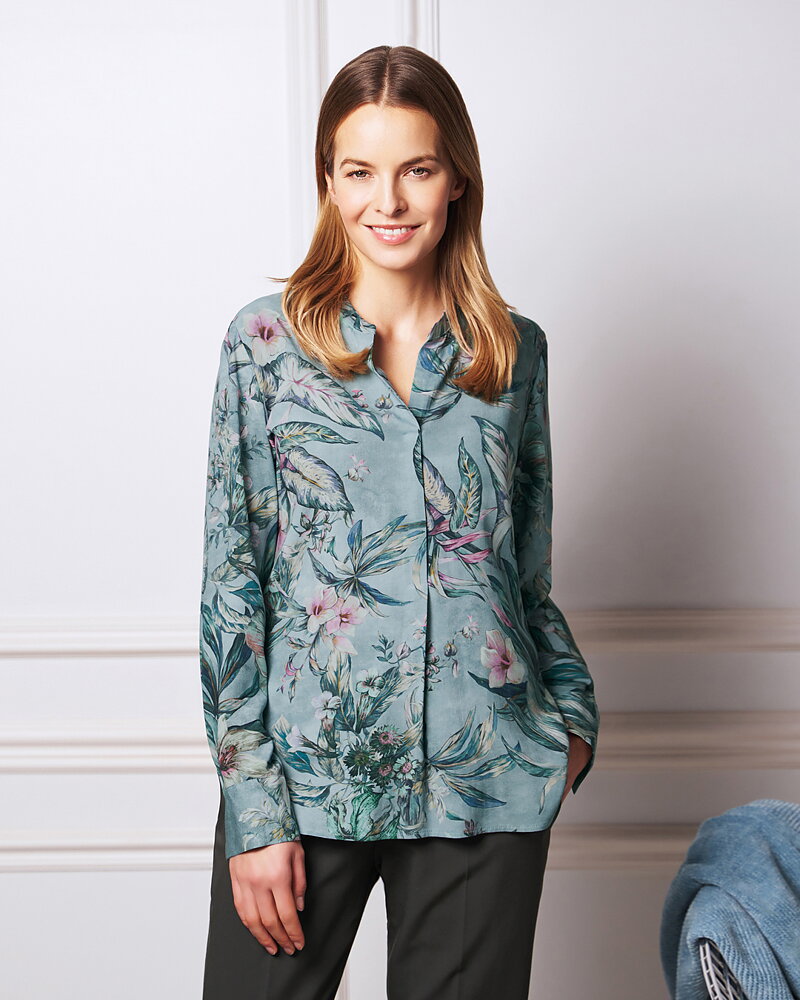 Blus Palina blommig rosa/blå/grön