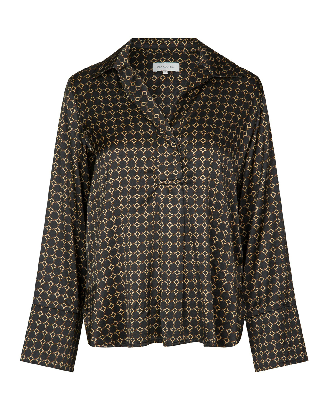 Sidenblus Janet v-ringad mönstrad beige/svart