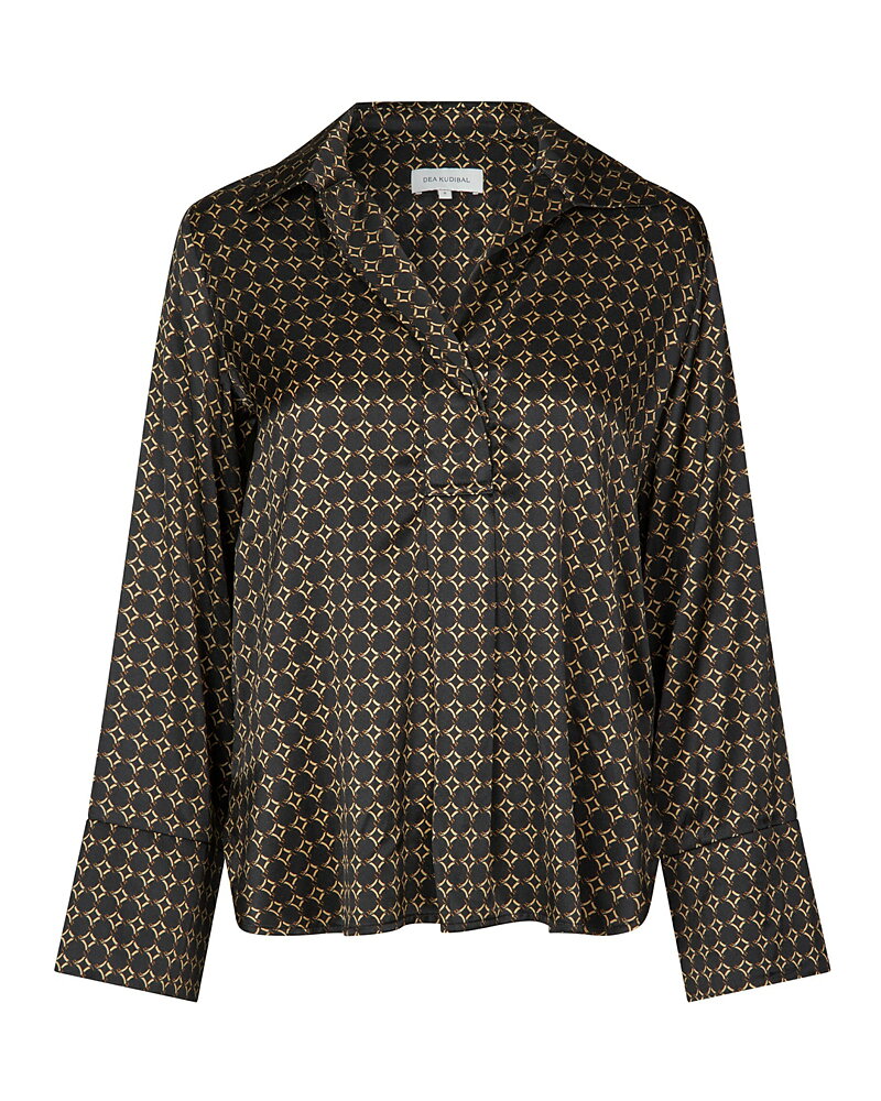 Sidenblus Janet v-ringad mönstrad beige/svart