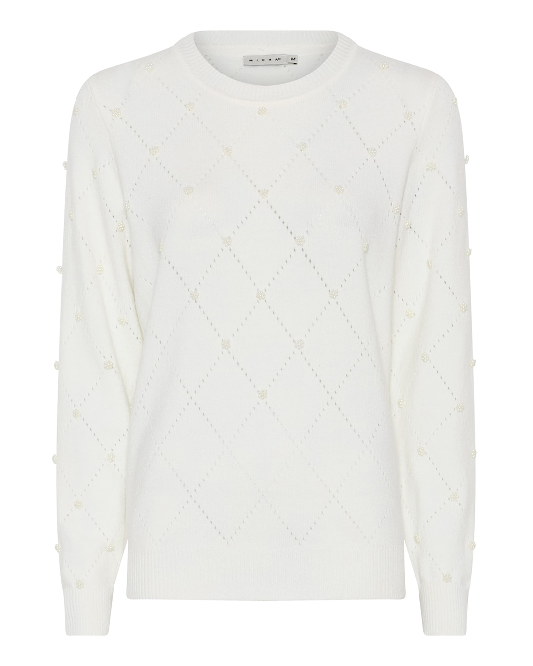 Jumper rutmönstrad med pärlor offwhite