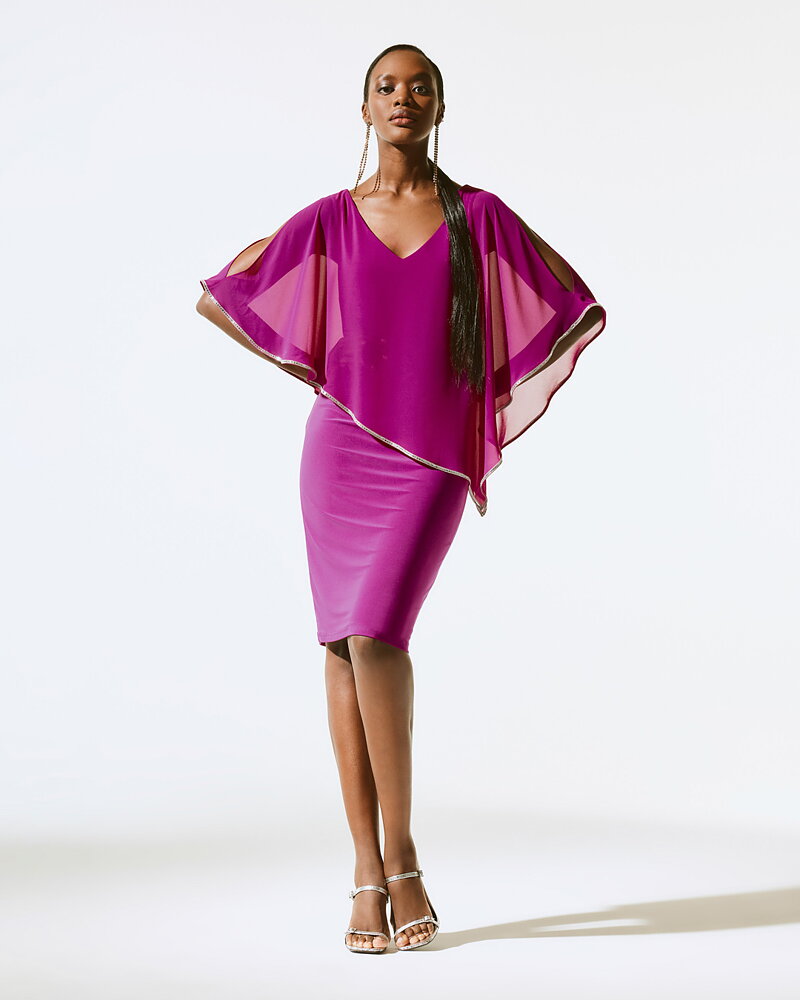 Klänning v-ringad strass/poncho mörk cerise