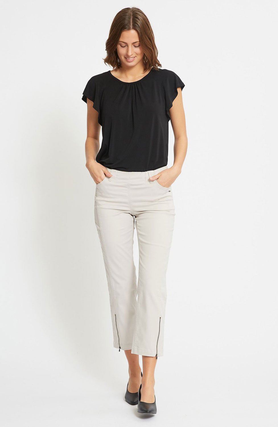 Mirakelbyxa Piper regular cropped grey-sand - 4