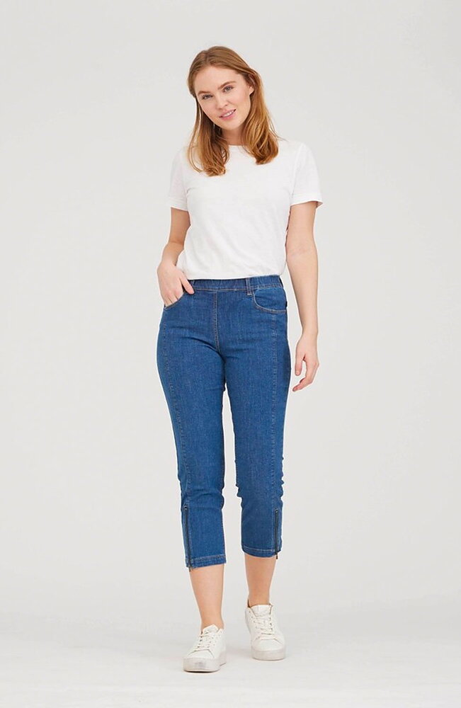 Mirakelbyxa Piper cropped mellanblå denim