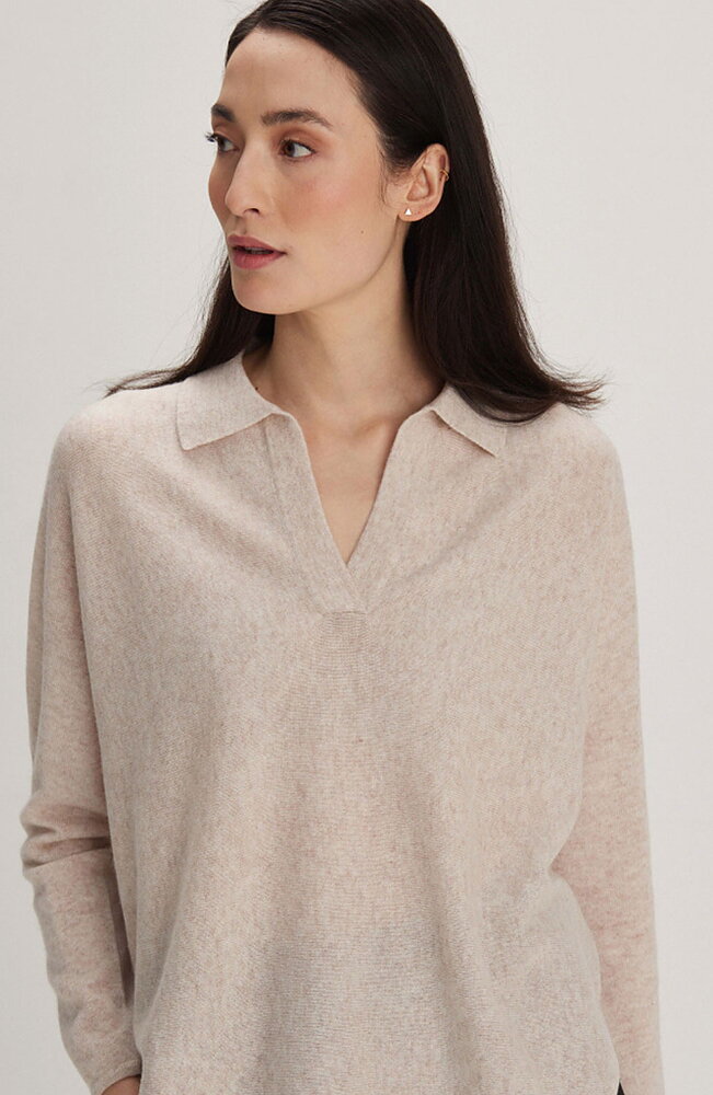 Kashmirjumper open collar krage beige