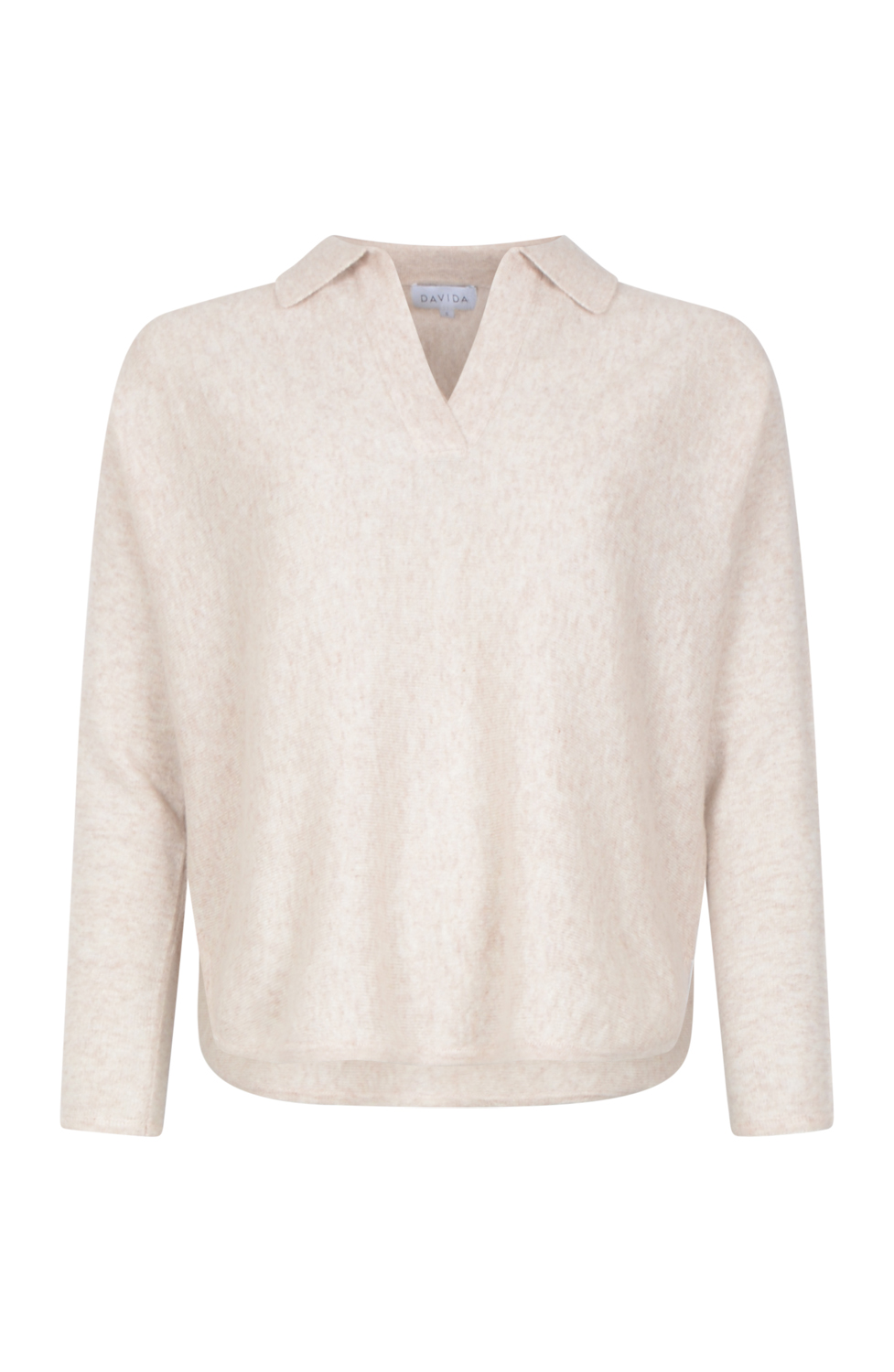 Kashmirjumper open collar krage beige - 3