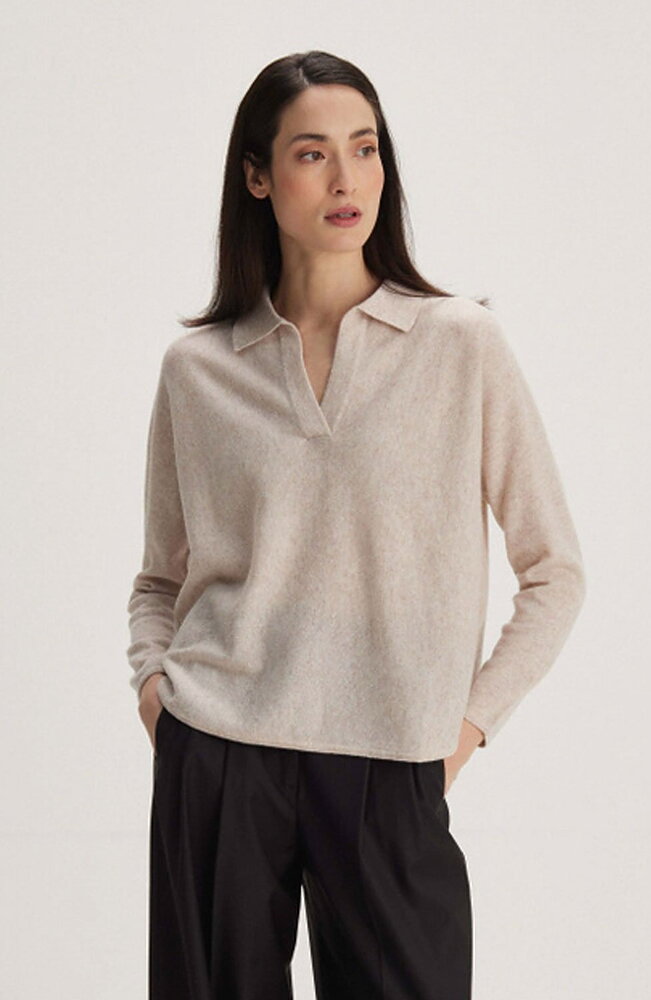 Kashmirjumper open collar krage beige
