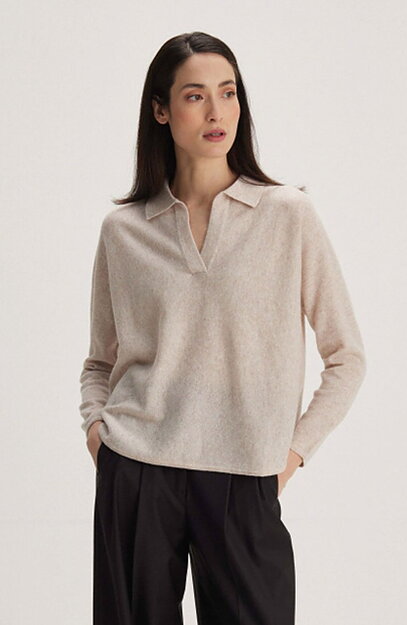 Kashmirjumper open collar krage beige