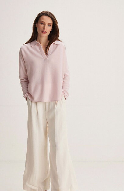 Kashmirjumper open collar krage ljusrosa - 3