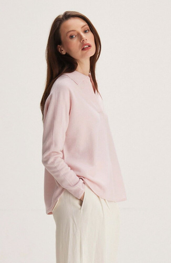 Kashmirjumper open collar krage ljusrosa