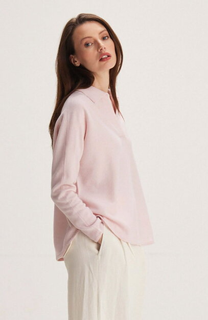 Kashmirjumper open collar krage ljusrosa