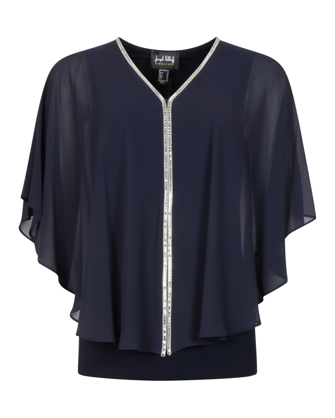 Blus v-ringning strass chiffong marinblå