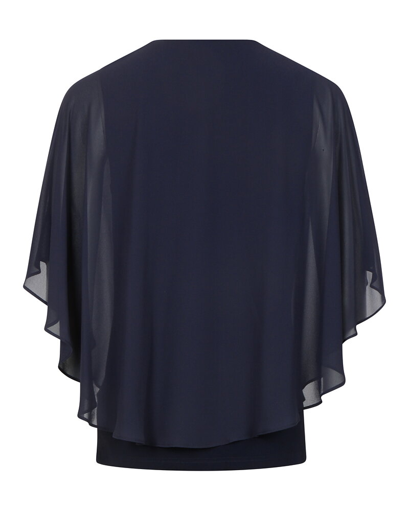 Blus v-ringning strass chiffong marinblå