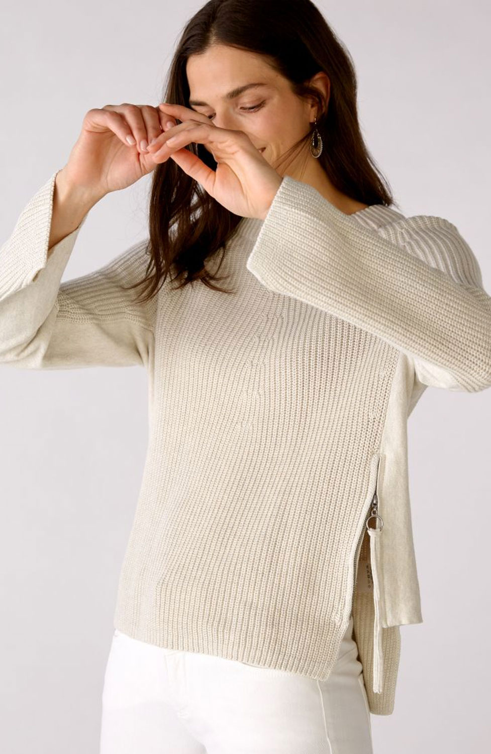 Jumper dragkedja i sidan beige - 4