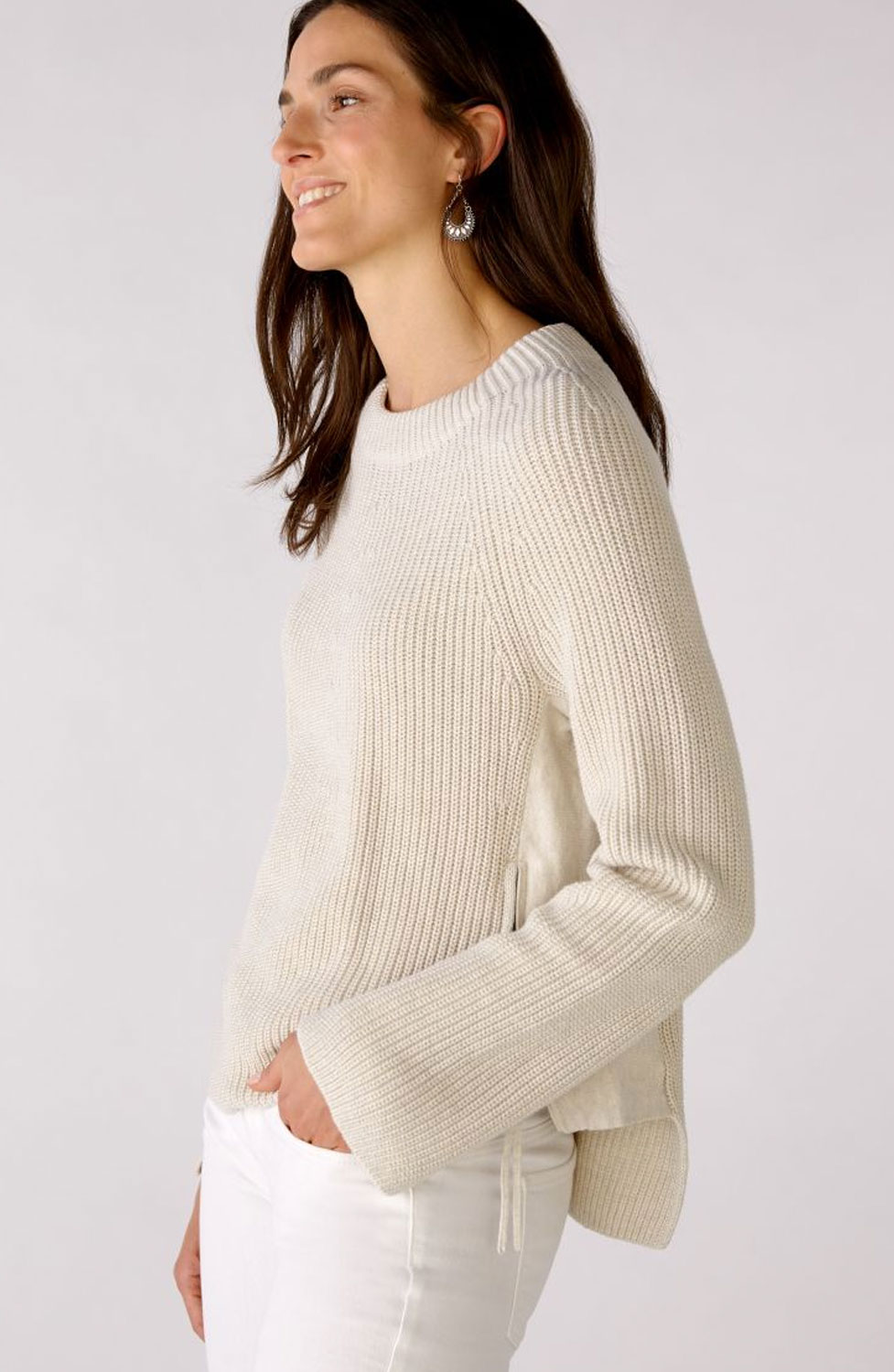 Jumper dragkedja i sidan beige - 5