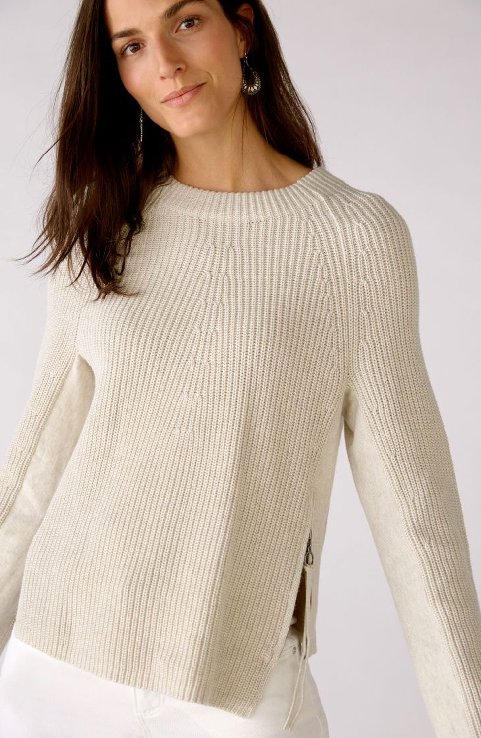 Jumper dragkedja i sidan beige - 3