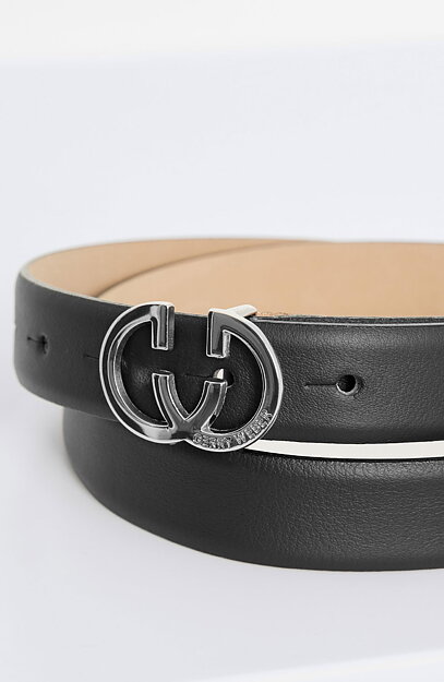 Skärp läder silverspänne svart - 2