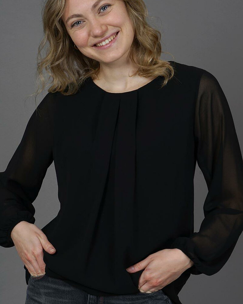 Blus rundringad chiffongärm svart
