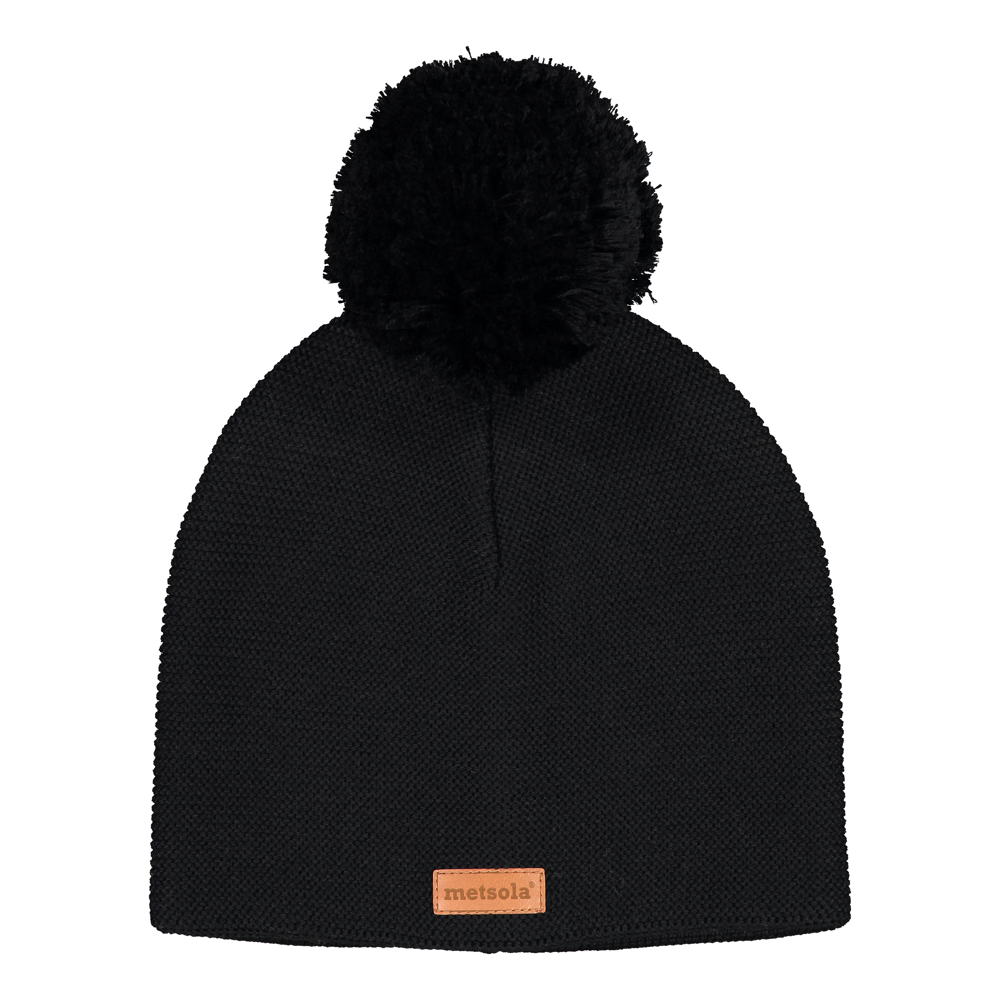 Knitted classic beanie 1 pom pom, Black