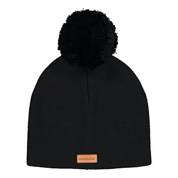 Knitted classic beanie 1 pom pom, Black