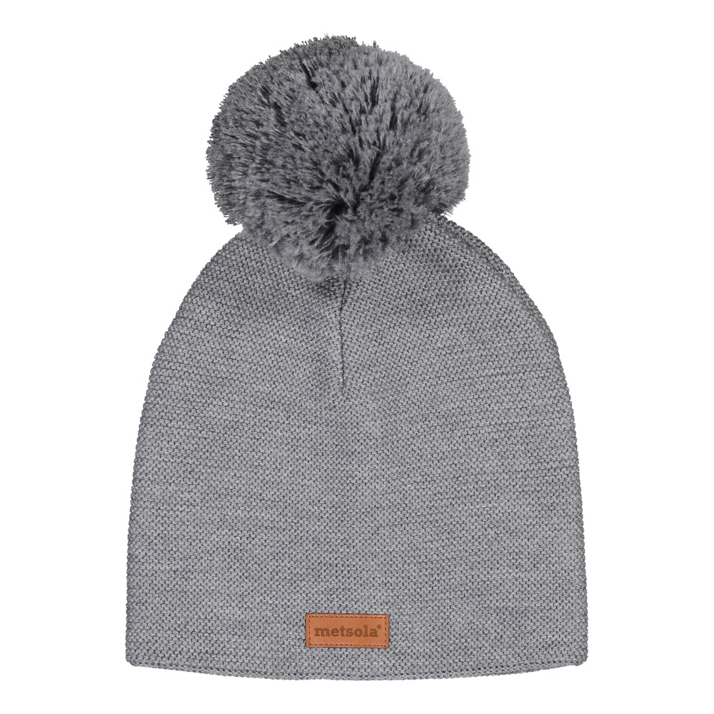 Knitted classic beanie 1 pom pom, Grey Melange