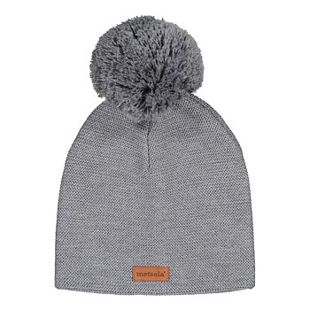 Knitted classic beanie 1 pom pom, Grey Melange