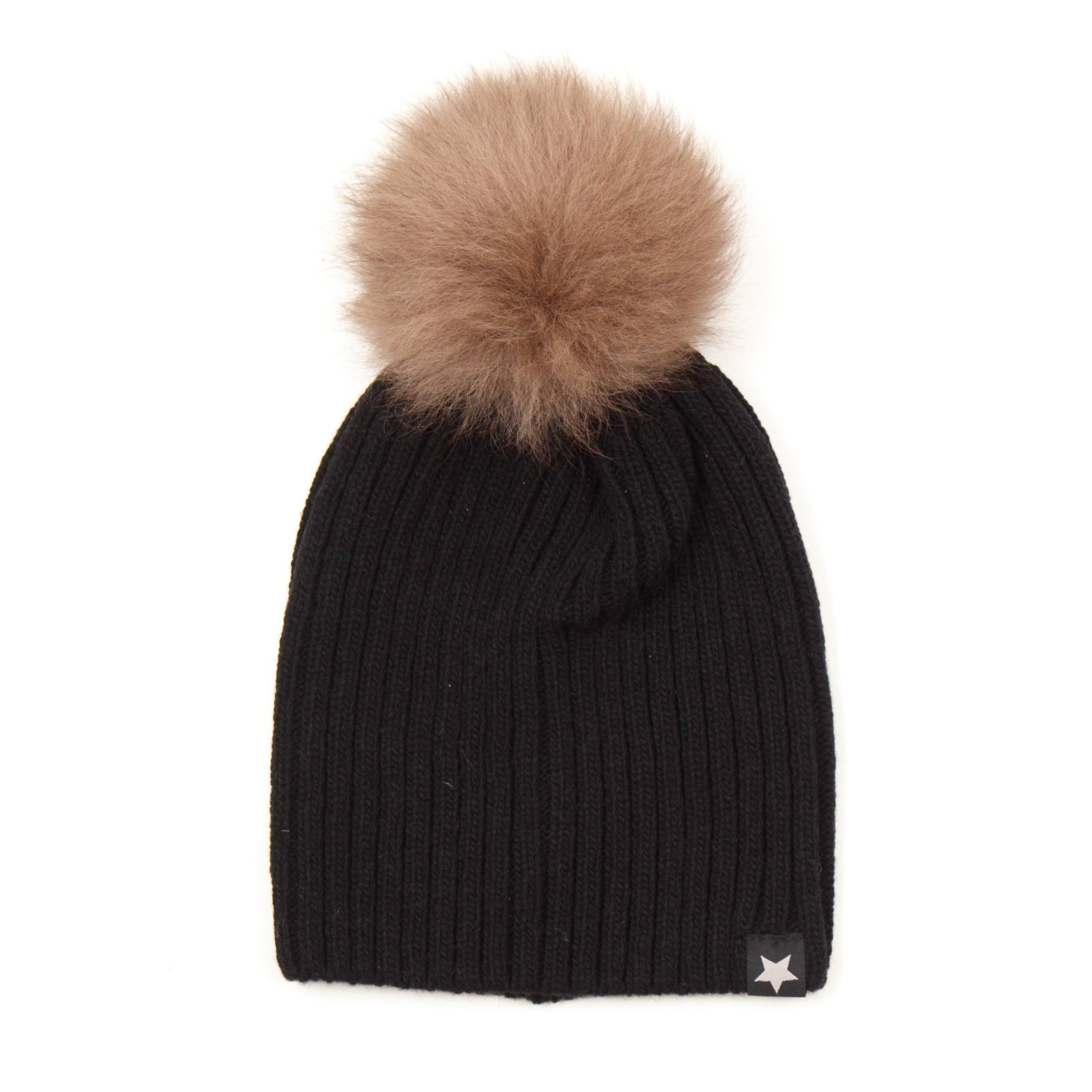 Tophut Knithut ribbed w/Alpaca pompom Black/grey