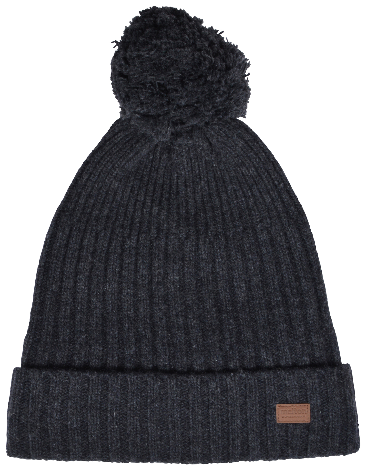 Lamb Wool Rib Hat w/pom Dark Grey melange