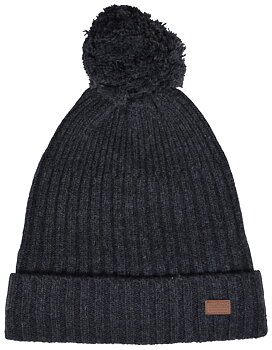 Lamb Wool Rib Hat w/pom Dark Grey melange