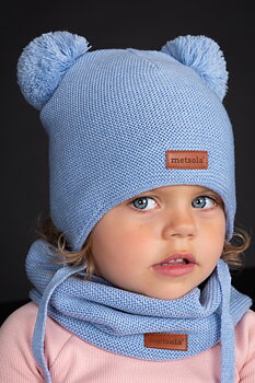 Knitted Baby Beanie 2 Pom pom Cool Blue